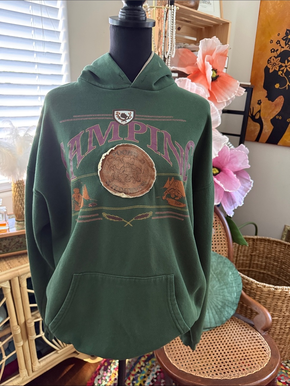 Vintage 90s Disney Designs Winnie the Pooh Camping Hoodie Made in USA Green